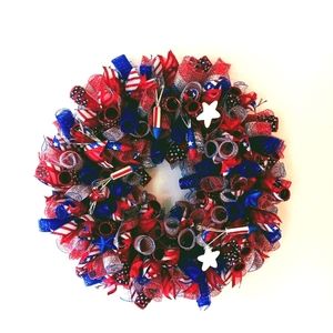 Patriotic deco mesh wreath